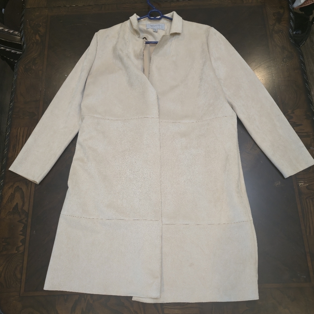 Marc New York OPEN JACKET MICROSUEDE cream ivory off-white pale beige Size Large - Picture 3 of 17